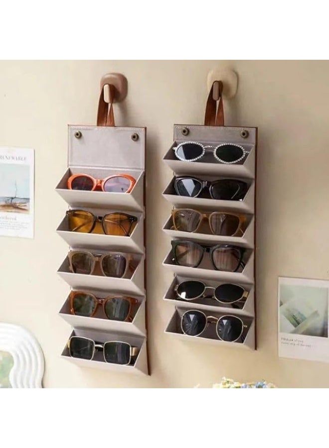 Luxury leather eyeglasses storage and display box (5 slots) | Practical foldable case for protection and organization | Portable organizer for sunglasses and eyeglasses | Ideal for home or travel on the go (k) - Image 4